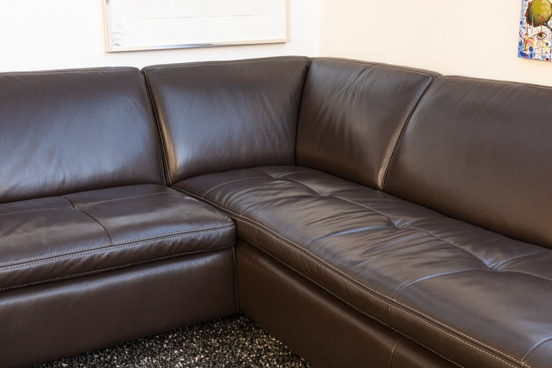 Contemporary Modern W Schillig Heidelberg Dark Brown Leather 2pc Sectional Sofa