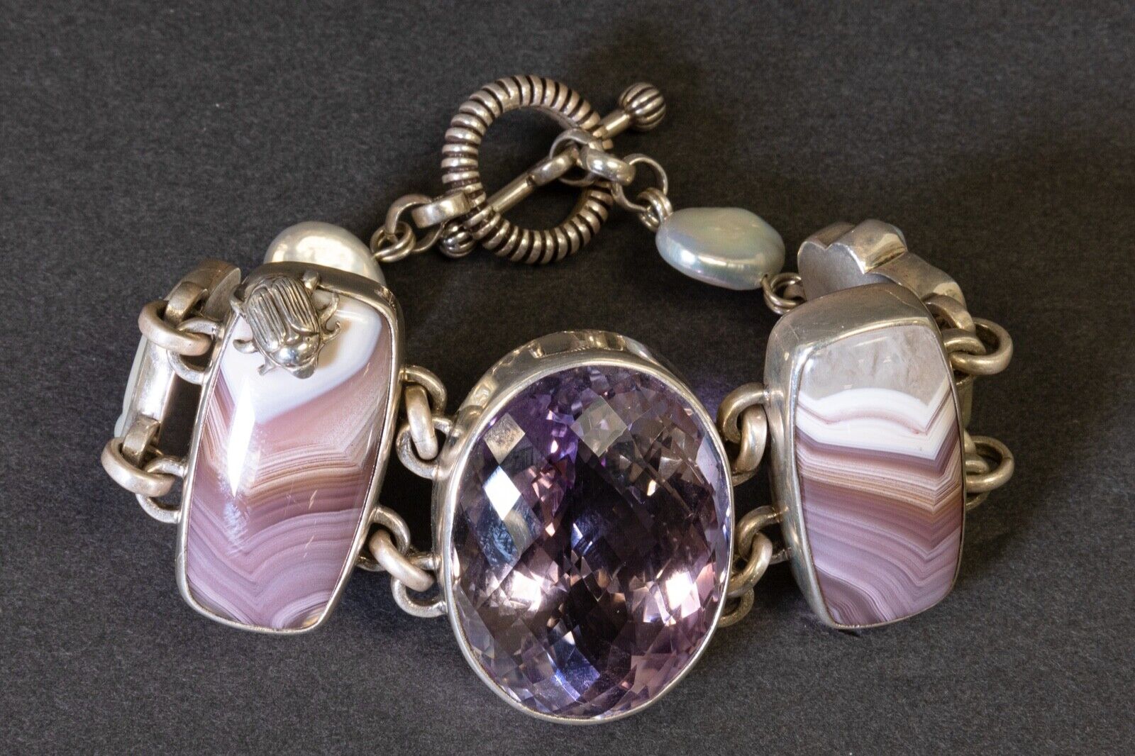 Stephen Dweck Purple Stone Sterling Silver Necklace and Bracelet
