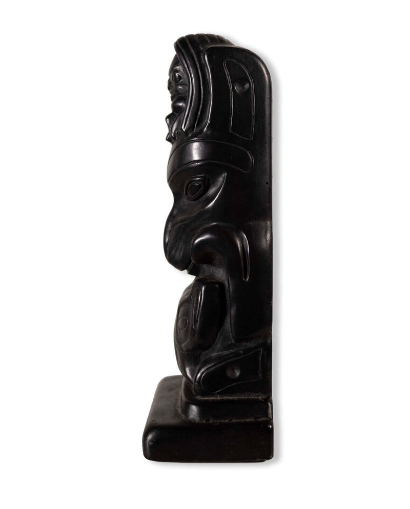 Vintage Tribal Canadian Stoneware Totem Statue with Carved Figures Sculpture