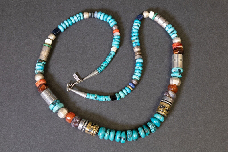 Tommy Singer Goldcraft Navajo Turquoise Stone Single Strand Beaded Sterling Silv
