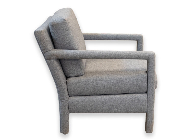 Milo Baughman Grey Blue Upholstered Parsons Contemporary Modern Accent Chair