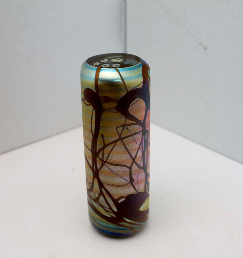 Larcomb Wicht Signed Modern Art Nouveau Iridescent Studio Art Glass Murrine Tube