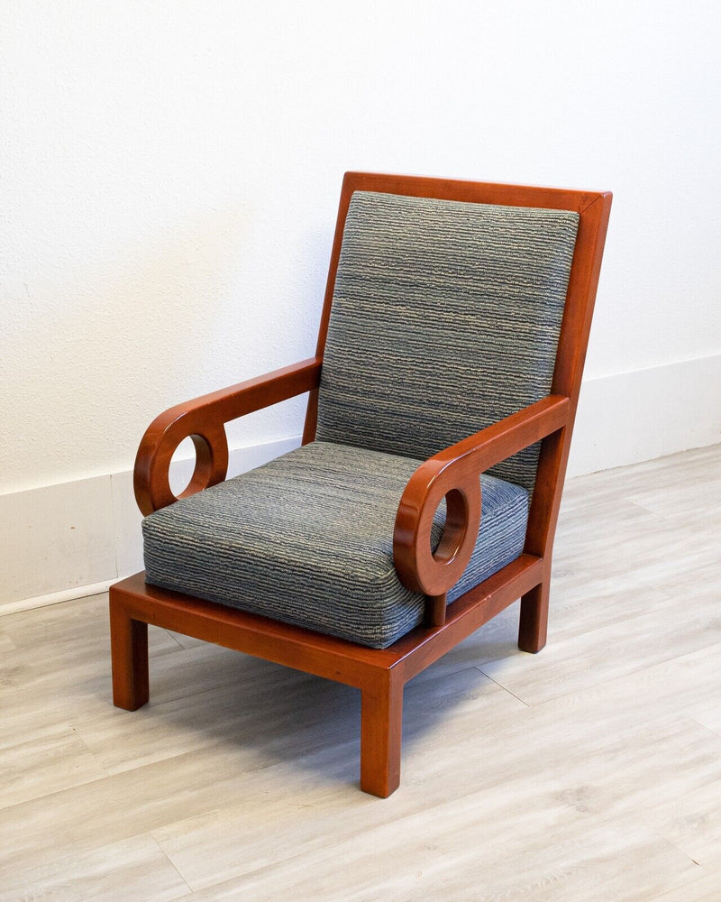 Pair of Custom Made Art Deco Style Mahogany Wood Arm Chairs