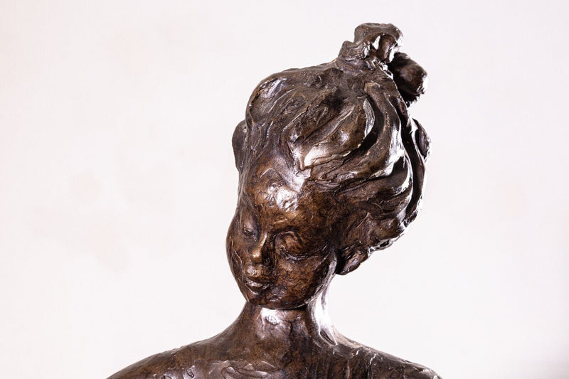 Betty Jacobs Modern Ballerina Figure Bronze Brutalist Sculpture on Pedestal 1970