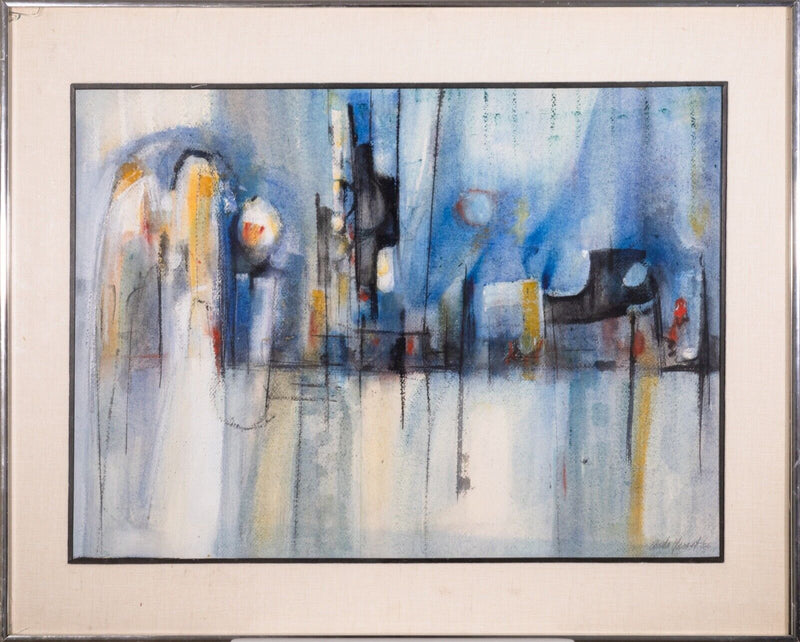 Mid Century Modern Skyline Cityscape Abstract Expressionism Oil Painting