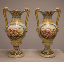 Antique Capodimonte Pair Ornate Classical Design Porcelain Vessels 2090 Italy