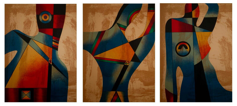 Neal Doty Abstract Surrealist Triptych Signed Serigraph on Paper 93/99 Framed