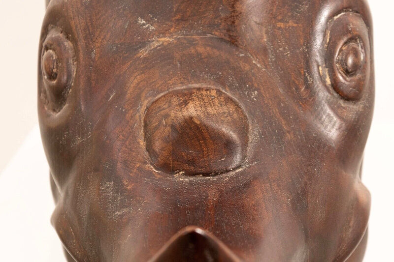 Vintage Rhino Bust Hand Carved Wood Wall Hanging Sculpture Africa Safari Figure