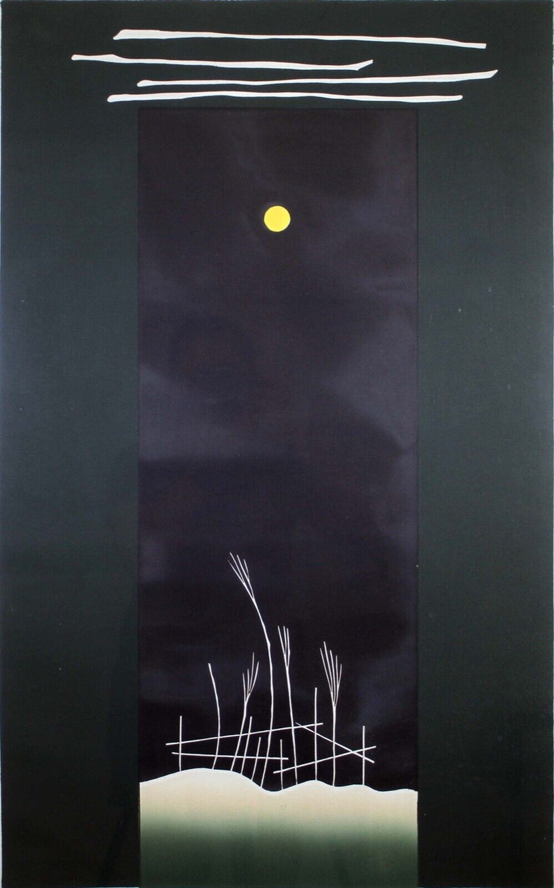 Zygmunt Czyz Surrealist Moon Over Reed Grass Signed Linocut 18/30 Framed 1986