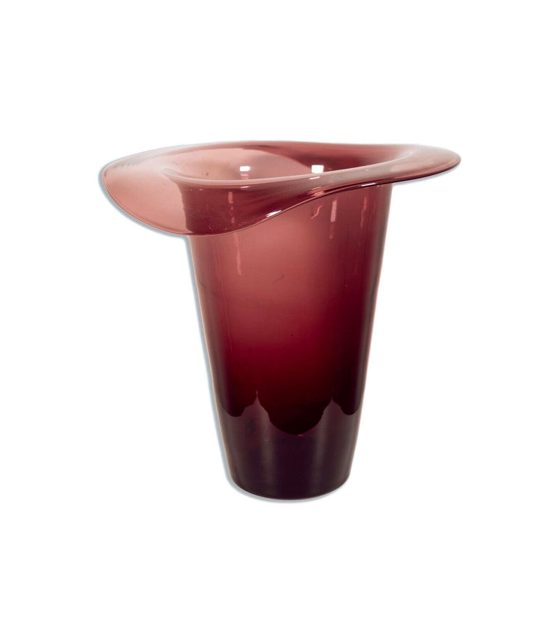 Blenko Amethyst Glass Vase with Lipped Edge Model 3715L Mid Century Modern