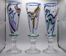 Contemporary Postmodern Set of 3 Swirled Design Studio Art Glass Goblets Signed