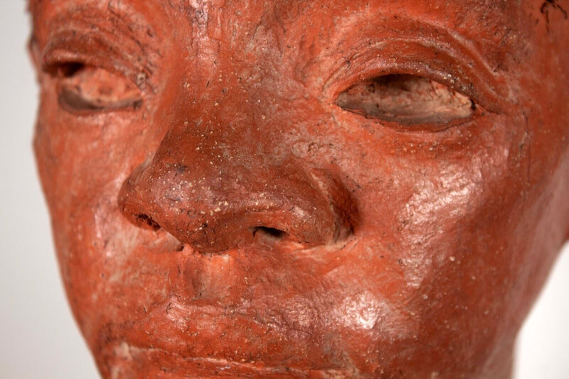 John Piet Signed Modern Terracotta Ceramic Life Size Bust Handmade Sculpture