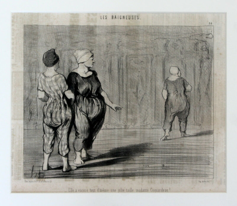 Antique 19th Century Honore Daumier Framed Les Baigneuses Etching 1800s