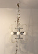Vintage Mid Century Lucite Chrome Ribbon Chandelier Pendant Light Sonneman Style
