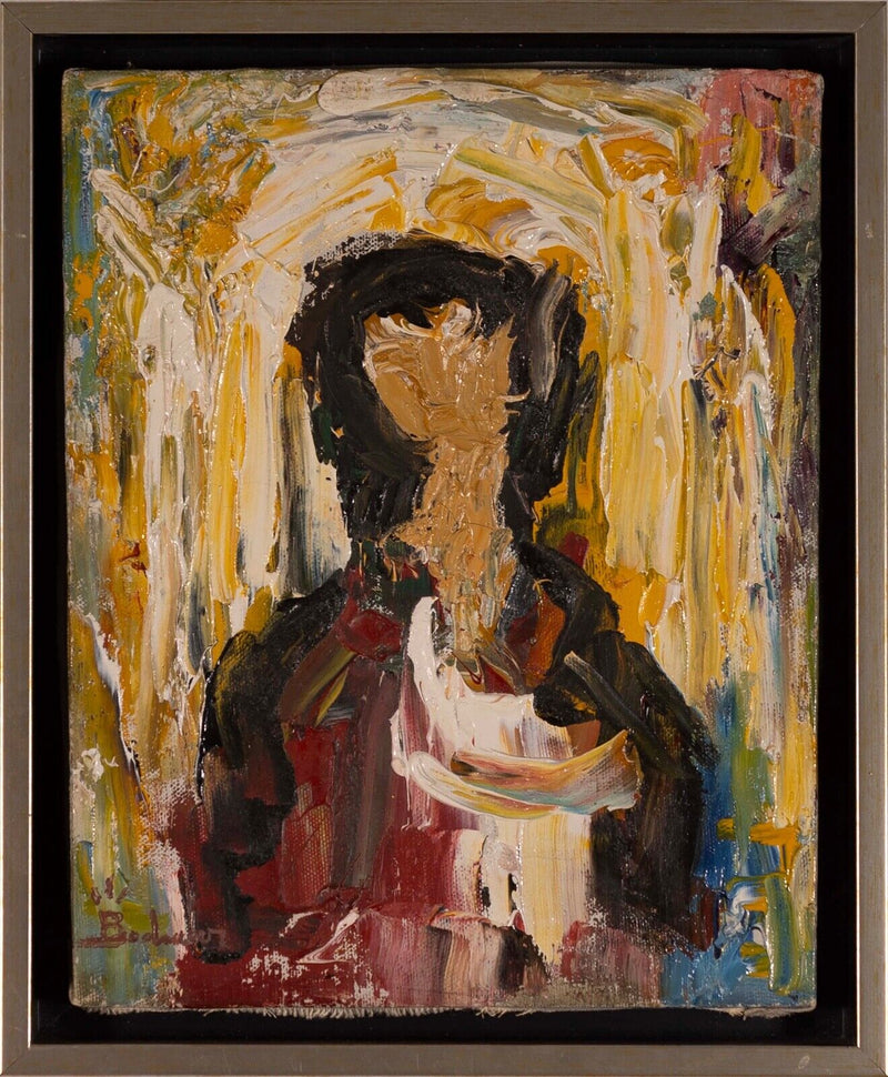 Bertalan Bodnar Signed Abstract Figurative Expressive Woman Oil Painting Canvas