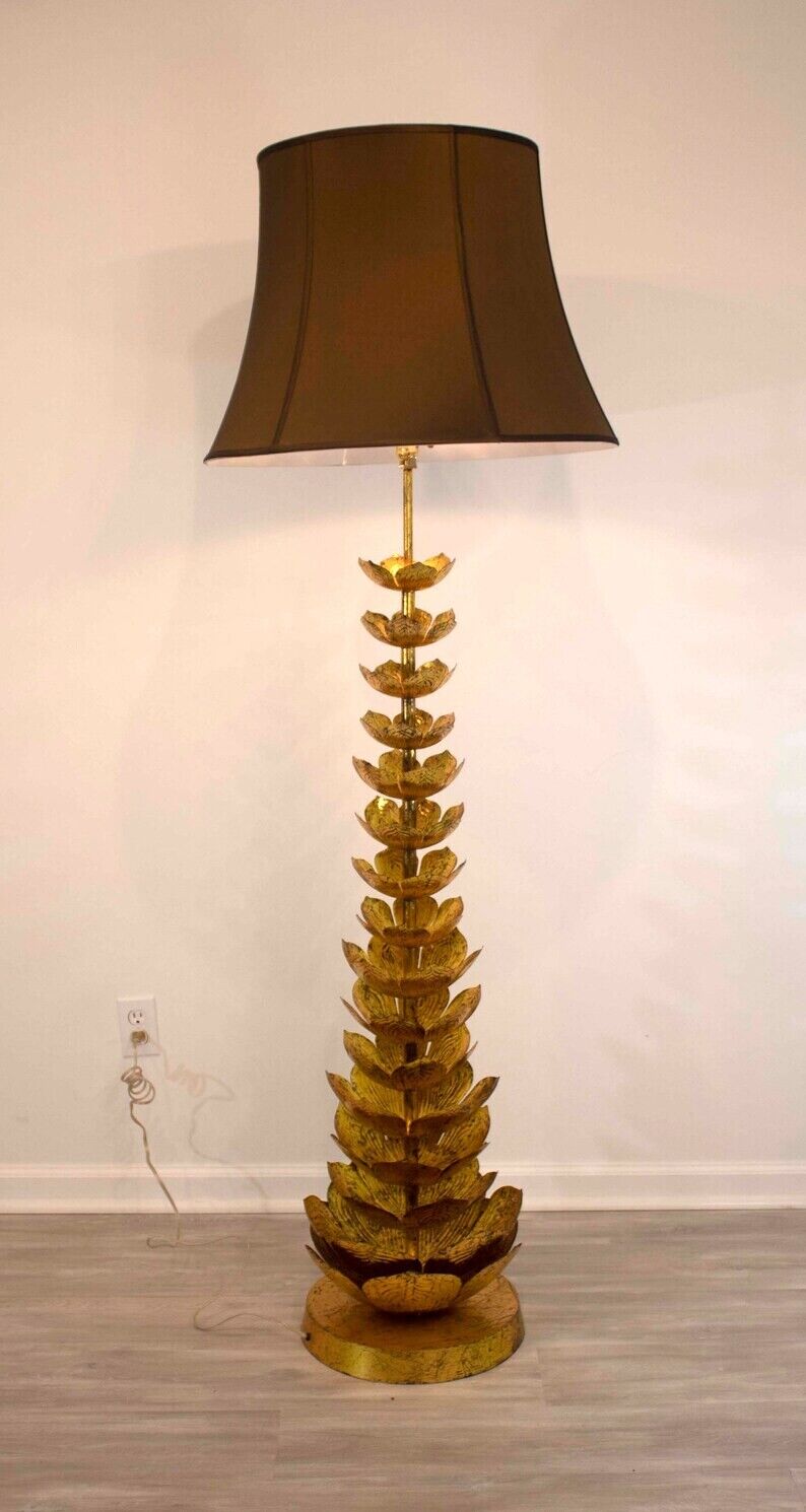 Pair Jamie Young Gold Flowering Large Lotus Floor Lamps