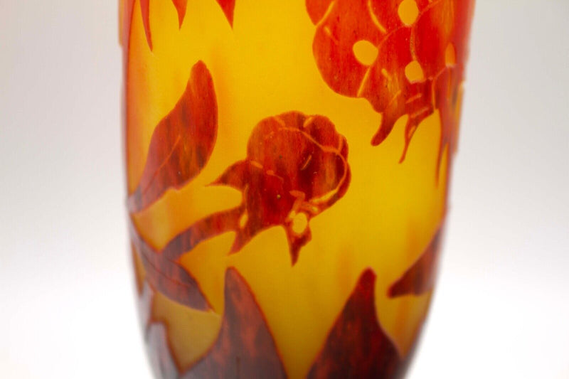 Le Verre Francais Pivoines Vase Art Nouveau Acid Etched Cameo Glass Floral