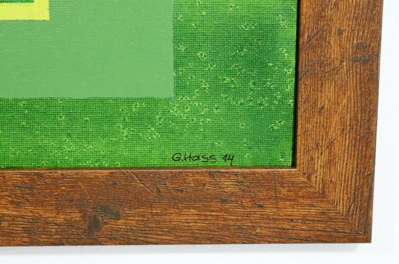 Contemporary Modernist Framed Gunda Hass Signed Acrylic Painting Green Orange