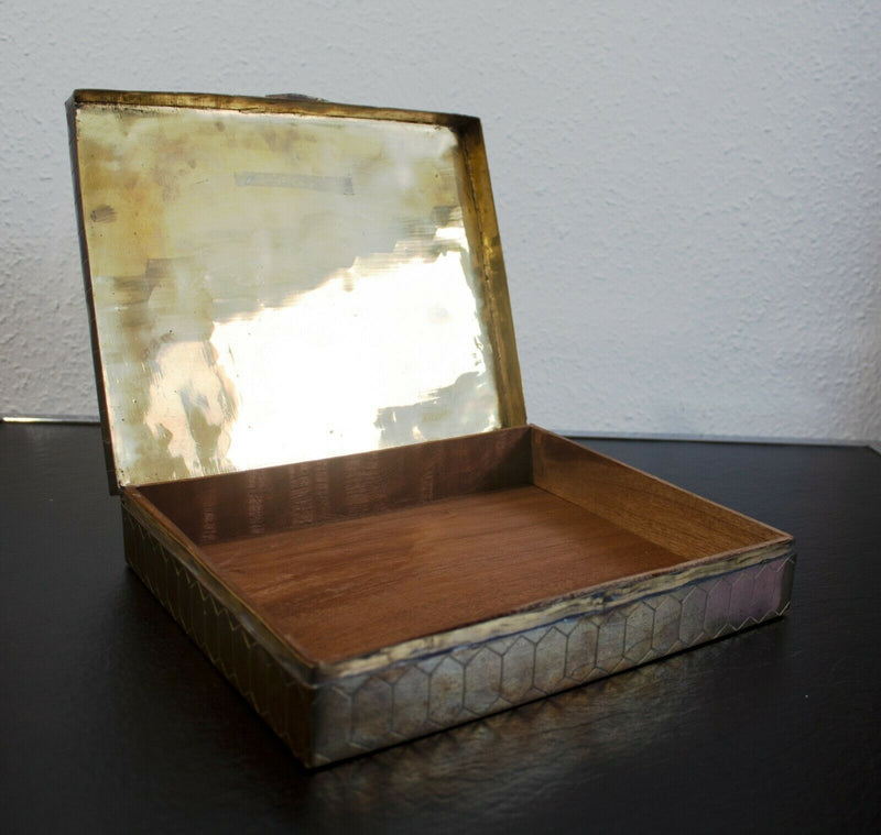 Antique Brass & Wood Lined Box Rectangular