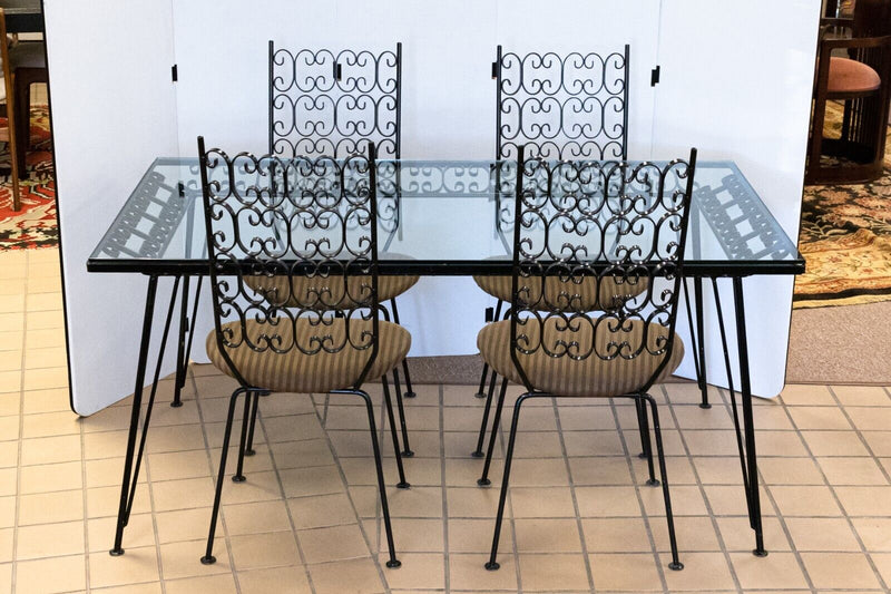Mid Century Modern Umanoff Grenada Wrought Iron Dinette Patio Table & 4 Chairs