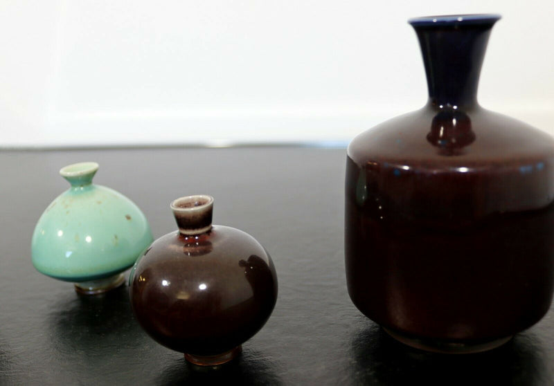 Mid Century Modern 4 Pc Ceramic Set Signed Berndt Friberg Oxblood Glaze 1960s