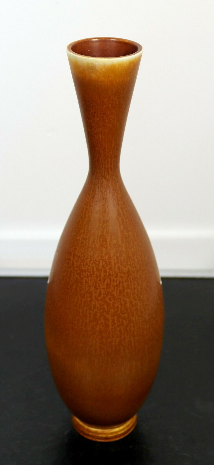 Mid Century Modern Ceramic Vase Signed Berndt Friberg Rusty Brown Hare Glaze 50s