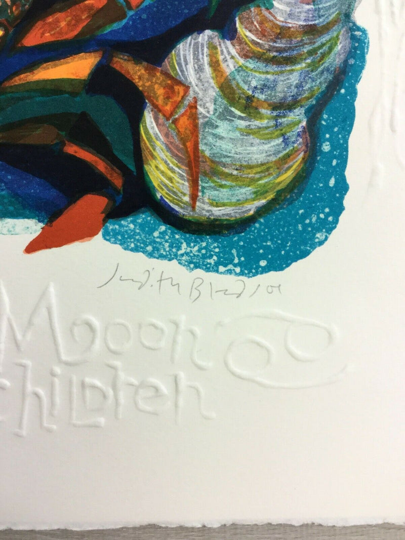Mid Century Modern Unframed Moon Children Cancer Judith Bledsoe Signed Litho