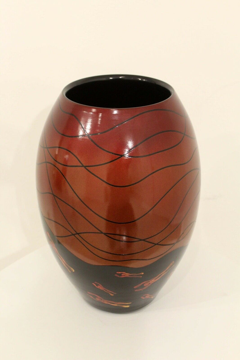 Vintage Iridescent Ceramic Vase Vessel Signed Figurative Motif