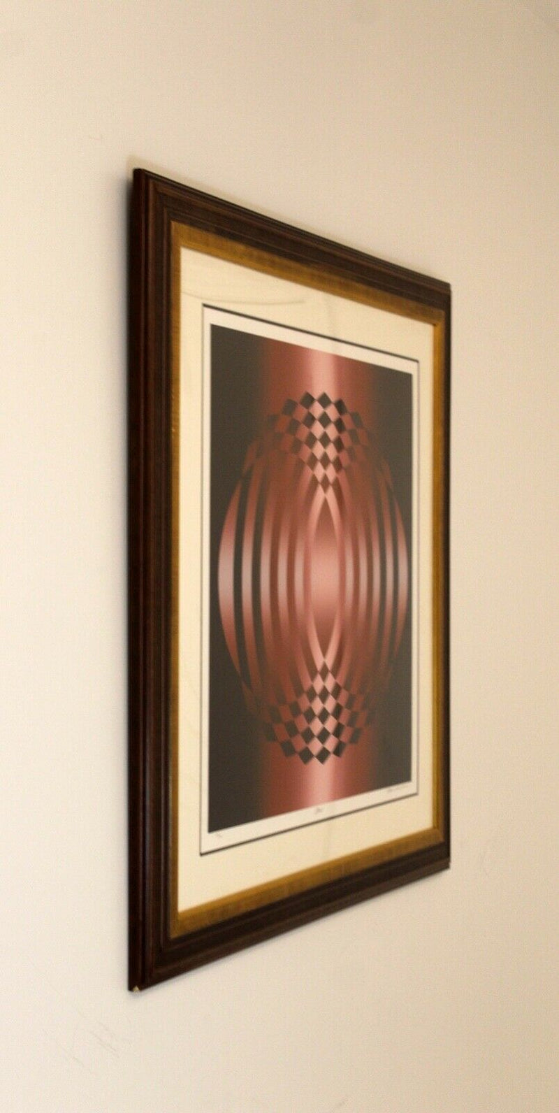 Mid Century Modern Mark Rowland Red Op Art 'Whim', Signed Lithograph Framed