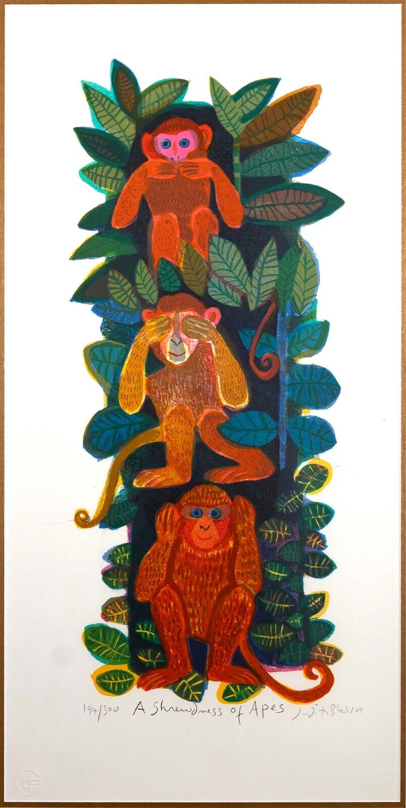 Judith Bledsoe A Shrewdness of Apes Signed Modern Lithograph 197/300 Framed