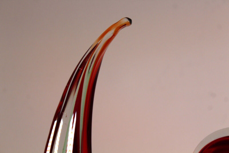 Modern Murano Handblown Glass Green and Red Abstracted Sculpture