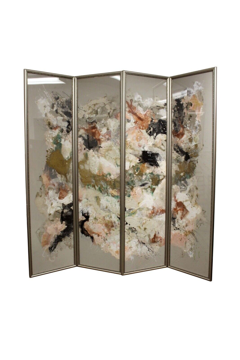 Barbara Coburn Abstract Contemporary Painting on Paper Panel Screen Room Divider