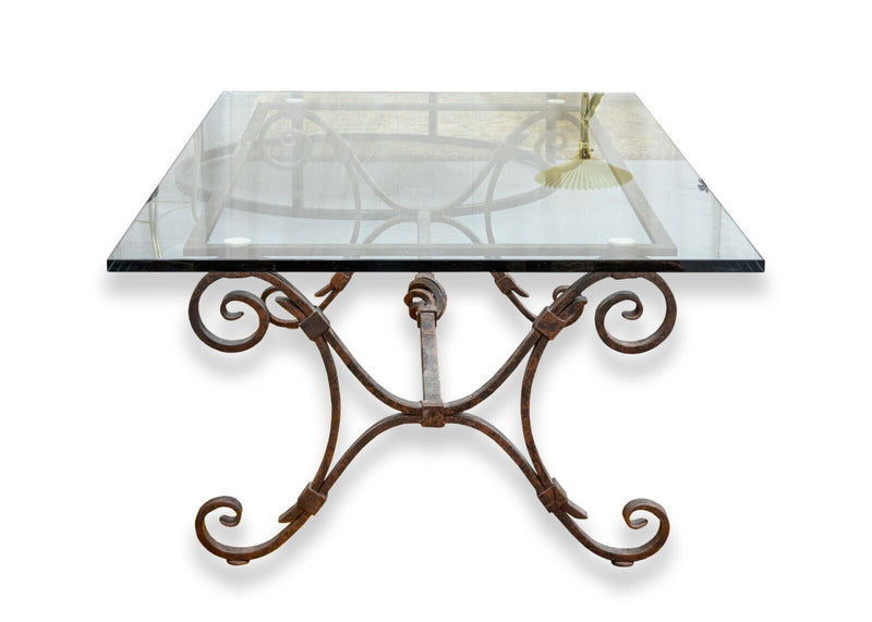 Contemporary Modern Iron and Glass Rectangular Glass Coffee Table