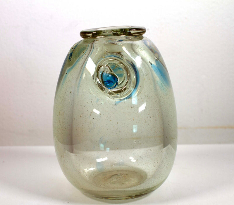 Richard Ritter Modern Clear Glass with Blue Vessel Sculpture AMC 1970s