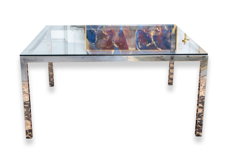 Contemporary Modern Milo Baughman Large Polished Chrome Square Dining Table