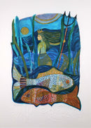 Judith Bledsoe Pisces Zodiac Hand Signed Contemporary Lithograph 108/250 Framed