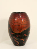 Vintage Iridescent Ceramic Vase Vessel Signed Figurative Motif