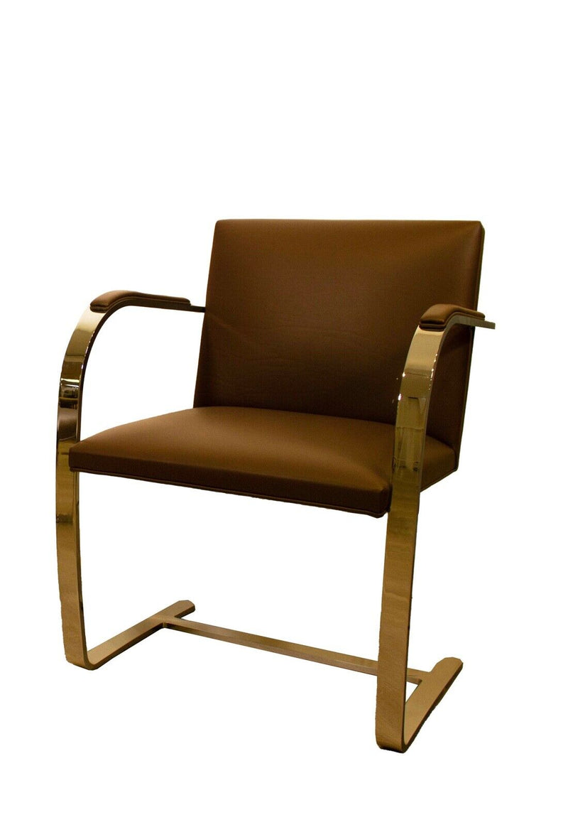 New Contemporary Knoll Brown Leather & Chrome BRNO Chairs w/ Arm Pads