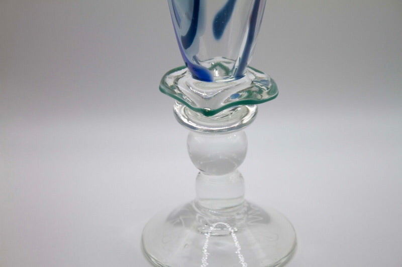 Contemporary Postmodern Set of 3 Swirled Design Studio Art Glass Goblets Signed
