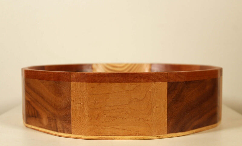 Mid Century Modern Maple, Walnut, Mahogany, & Plywood Handcrafted Bowl Signed