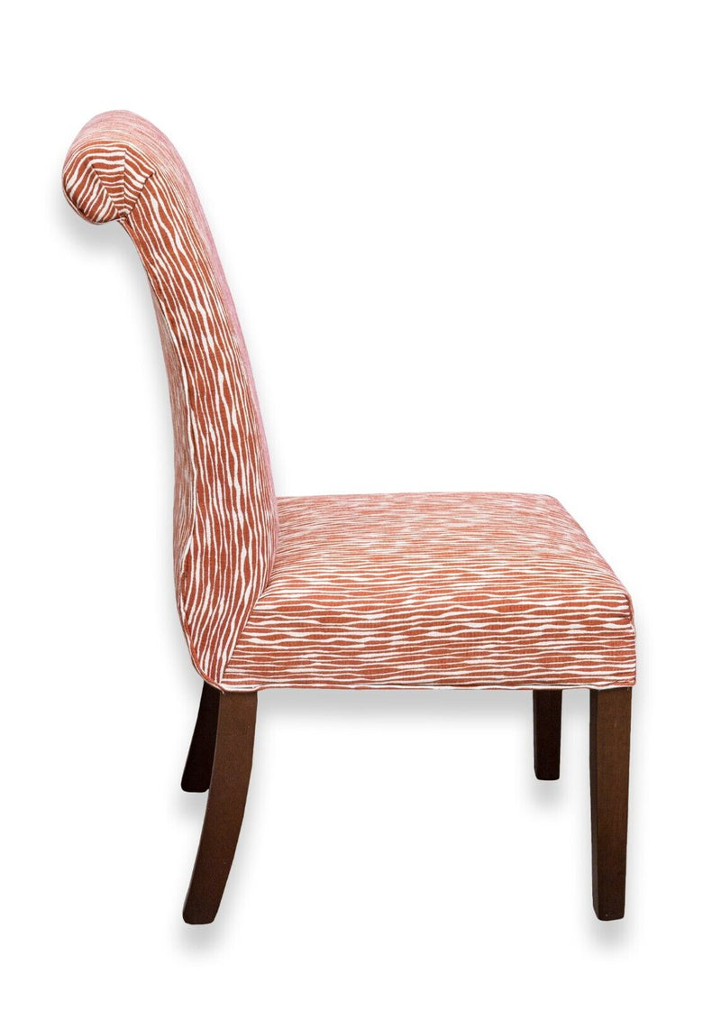 Set of 8 Orange and White Abstract Striped Print Roll Back Dining Chairs