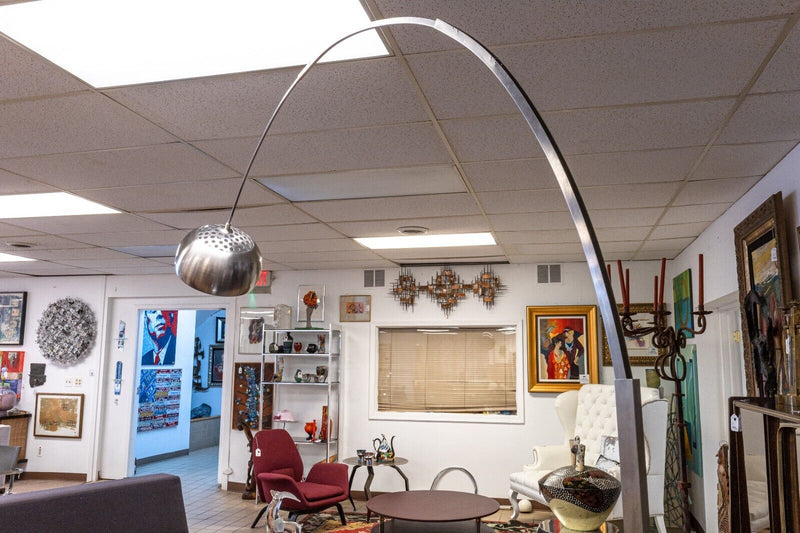Vintage Mid Century Castiglioni Arc Floor Lamp with Marble Base and Chrome Shade