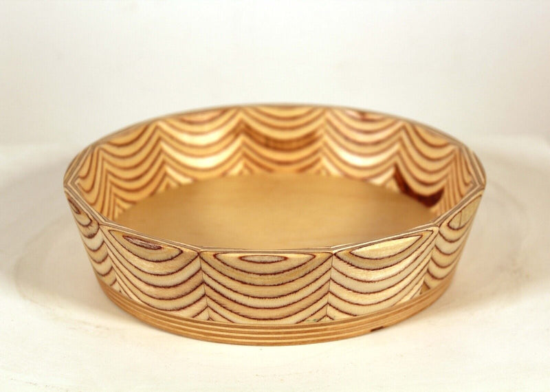 Mid Century Modern Plywood Circular Grain Design Handcrafted Bowl Signed