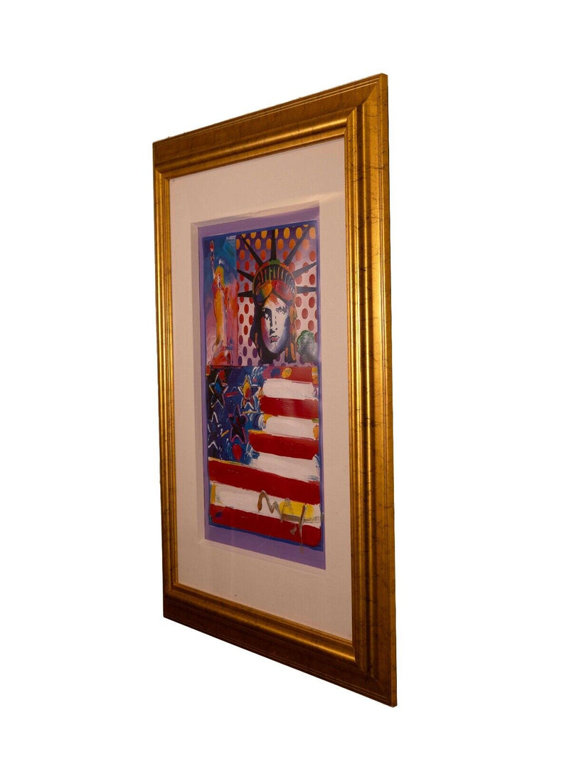 Peter Max God Bless America II Signed Mixed Media Acrylic Painting on Paper 2001