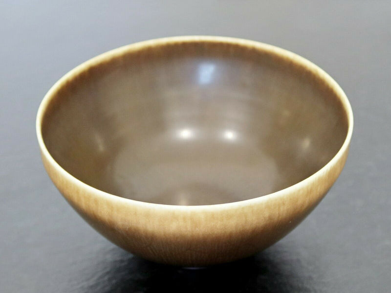 Mid Century Modern Ceramic Bowl Signed Berndt Friberg Brown Hare Glaze 1960s