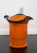 Czech Glass Yellow Pitcher w White Handle Table