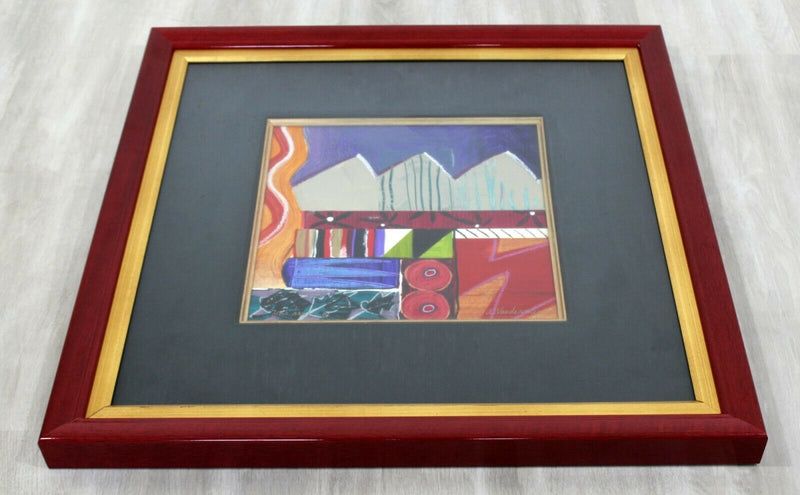 Contemporary Modern Framed Abstract Mixed Media Painting Signed Vandemeer 1980s