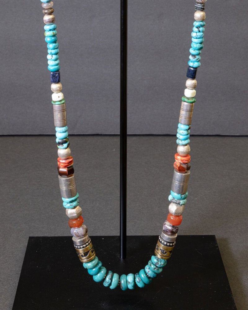 Tommy Singer Goldcraft Navajo Turquoise Stone Single Strand Beaded Sterling Silv