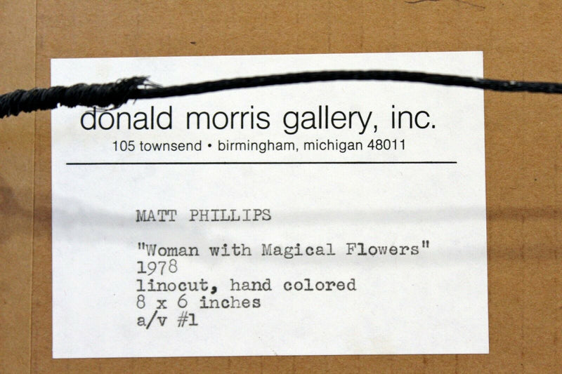 Modern Framed Woman Hand Painted Linocut Monotype Signed Matt Phillips 1970s