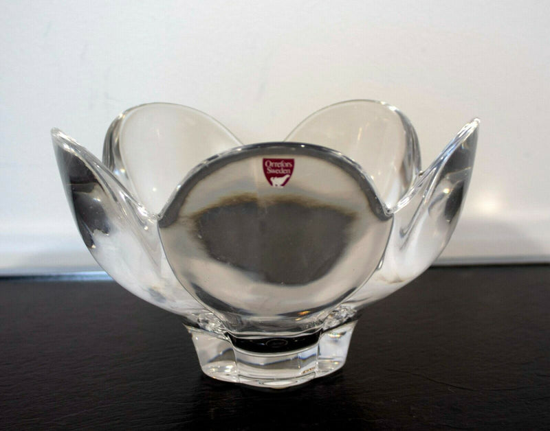 Orrefors Five Petal Crystal Glass Bowl Table Sculpture